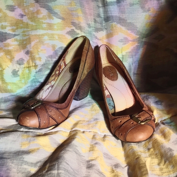 Fossil leather pumps with chunky stacked heel - Picture 1 of 12